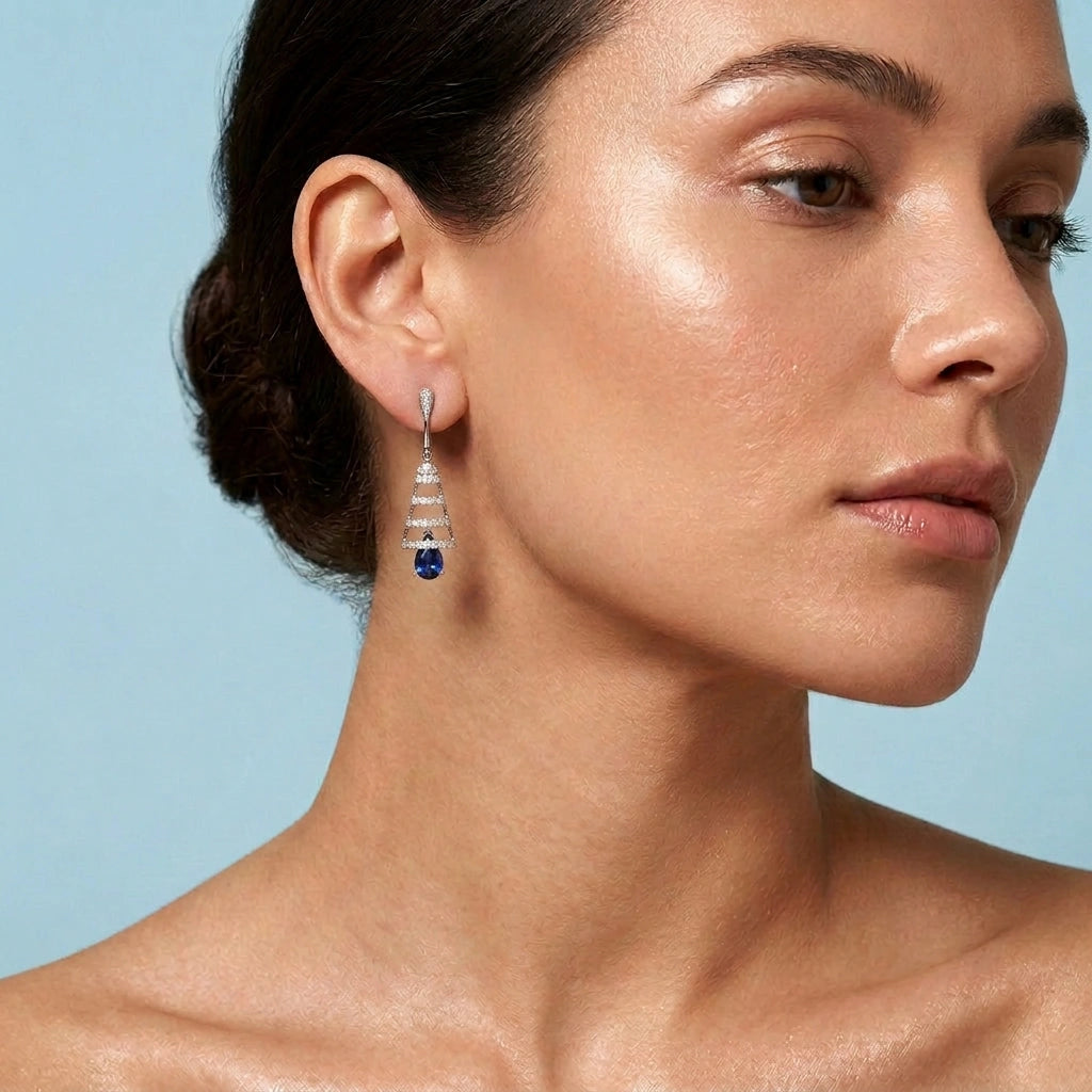 Silver Sapphire Drop Dangle Earrings
