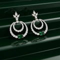 Silver Double Halo Emerald Drop Earrings