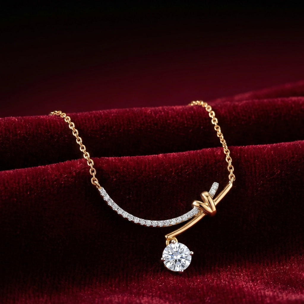 Gold Curved Solitaire Drop Pendant