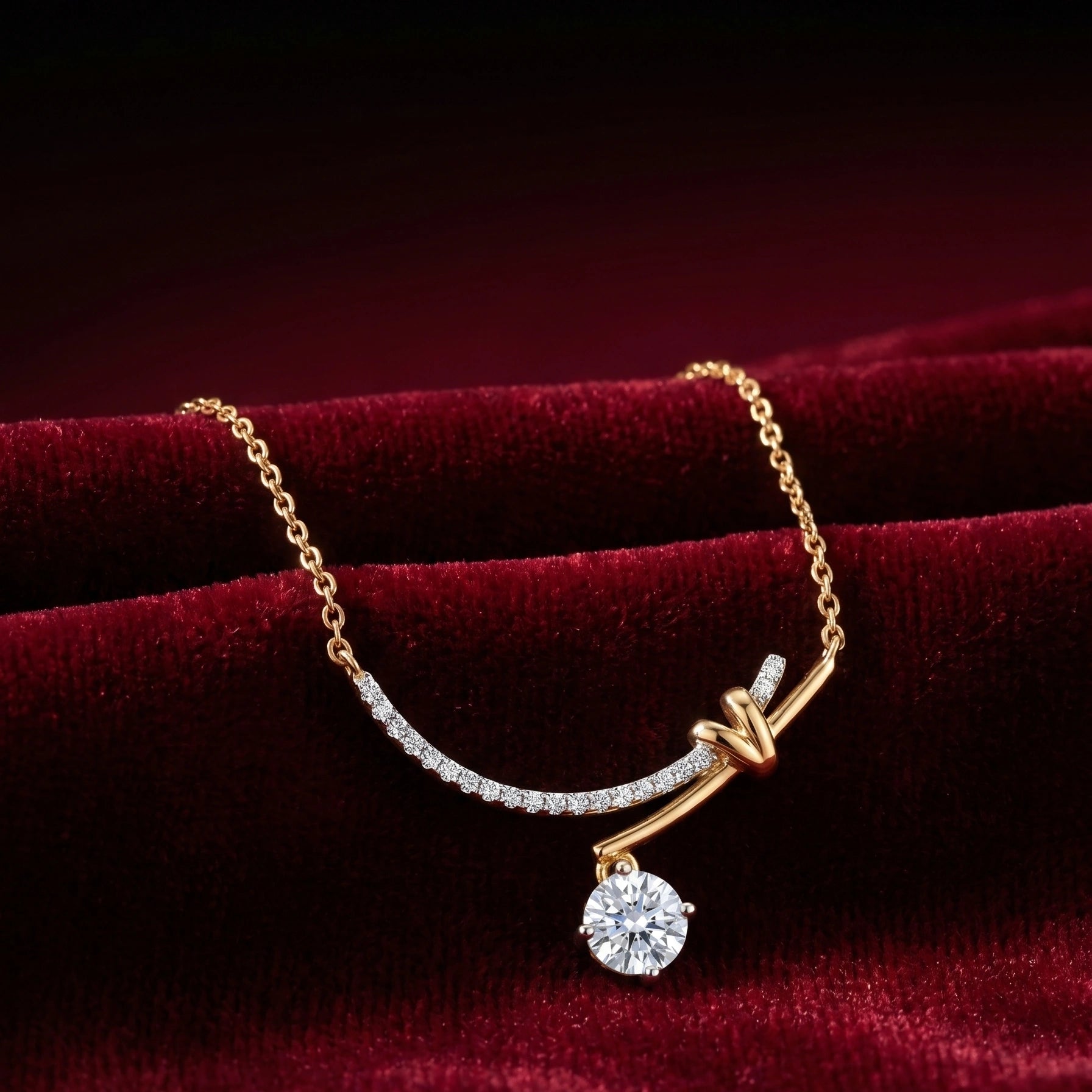 Gold Curved Solitaire Drop Pendant