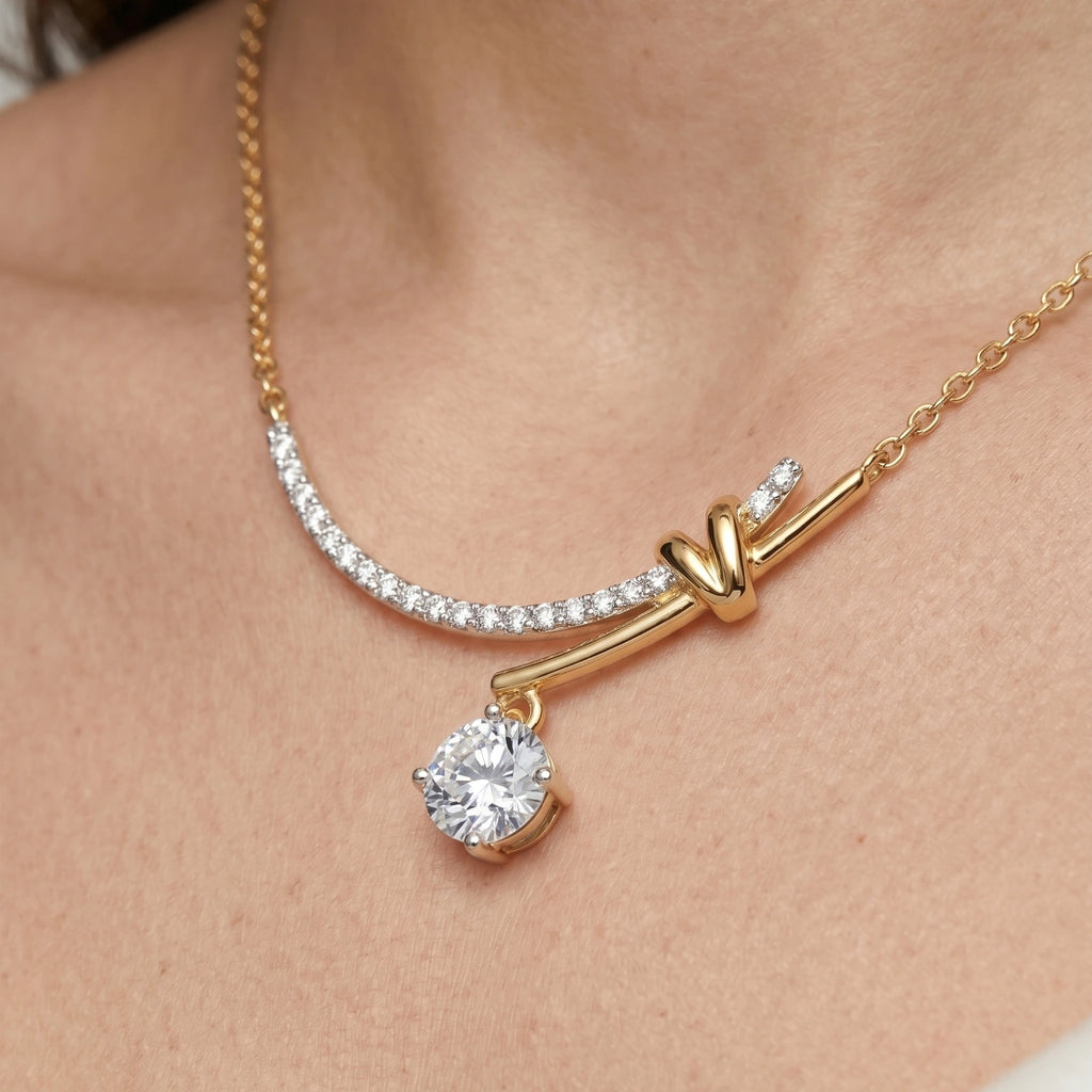 Gold Curved Solitaire Drop Pendant