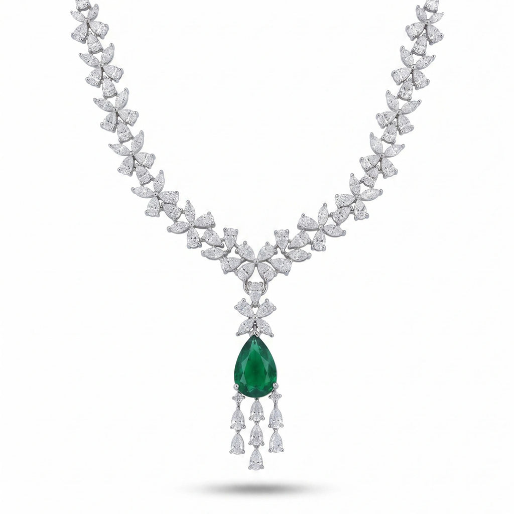 Silver Emerald Cascade Necklace