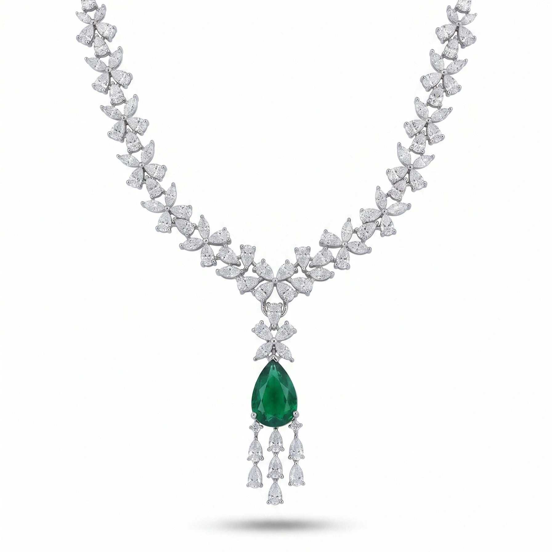 Silver Emerald Cascade Necklace