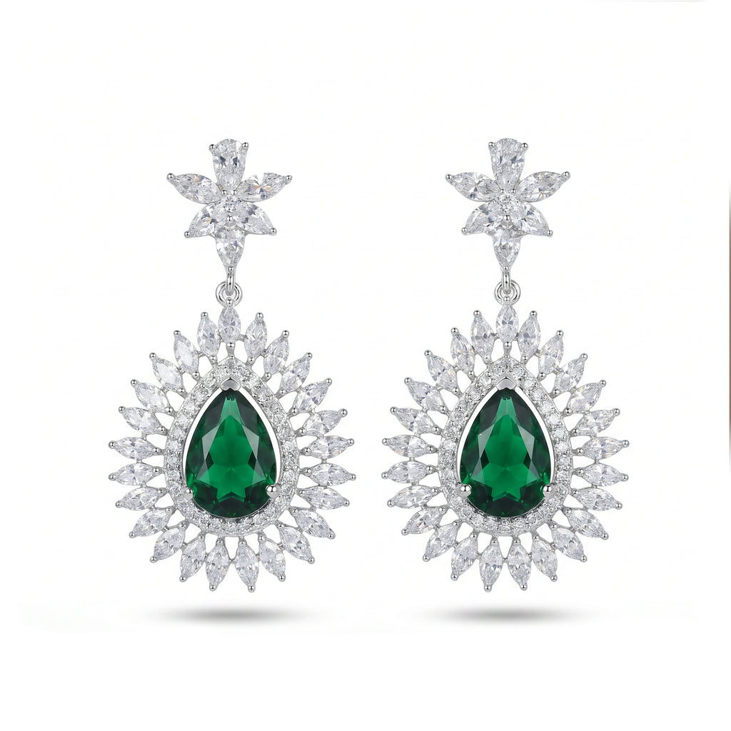 Emerald Teardrop Sunburst Earrings