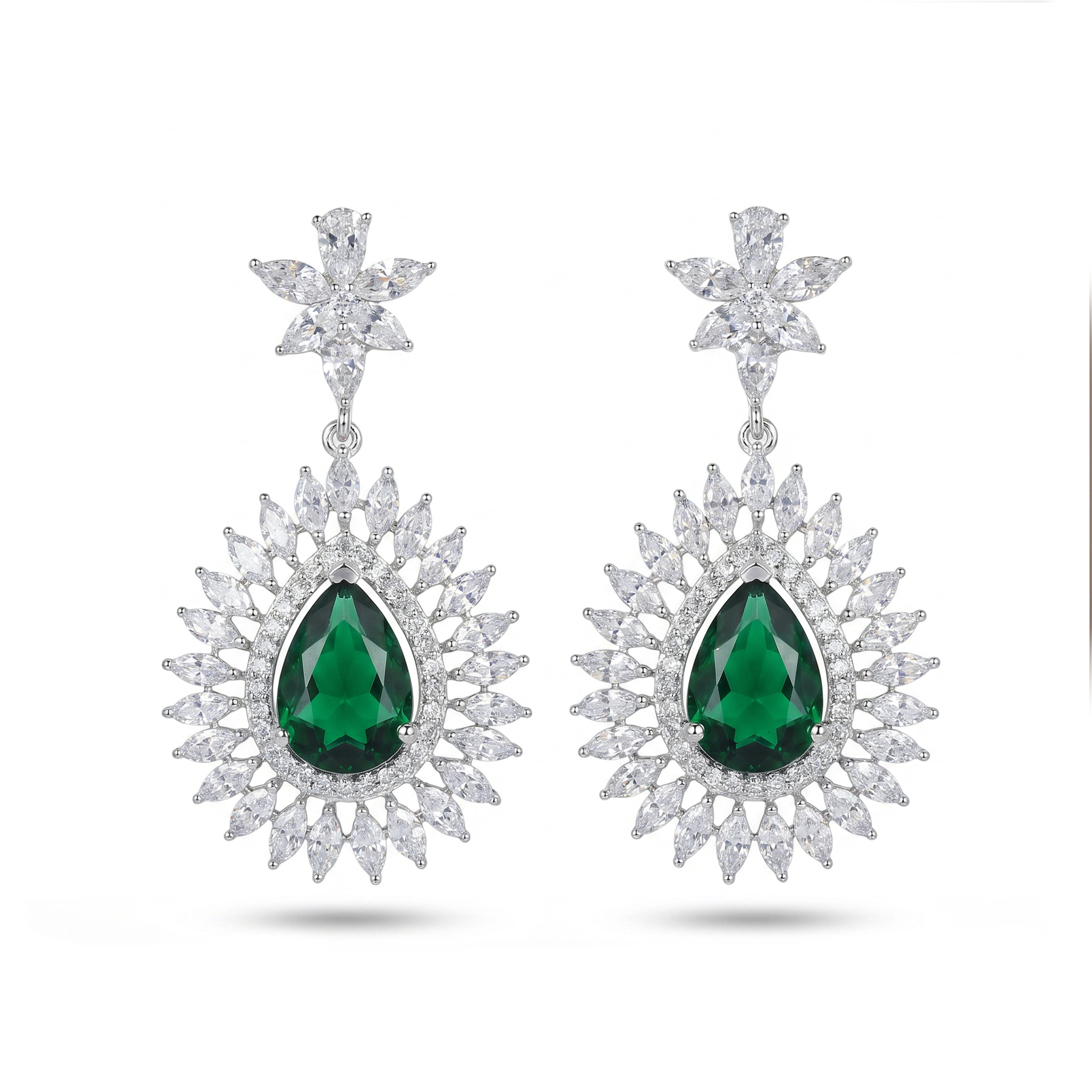 Emerald Teardrop Sunburst Earrings
