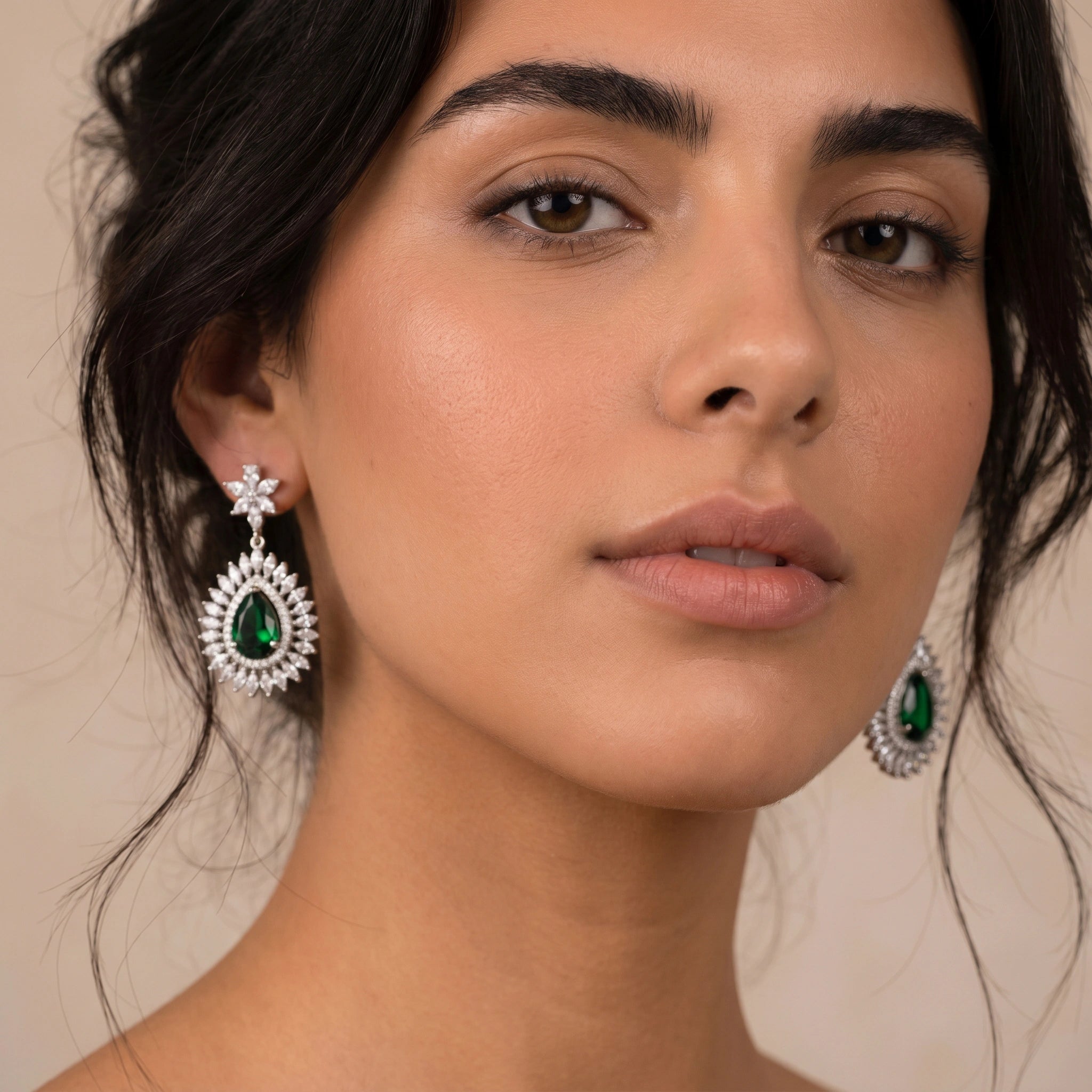 Emerald Teardrop Sunburst Earrings