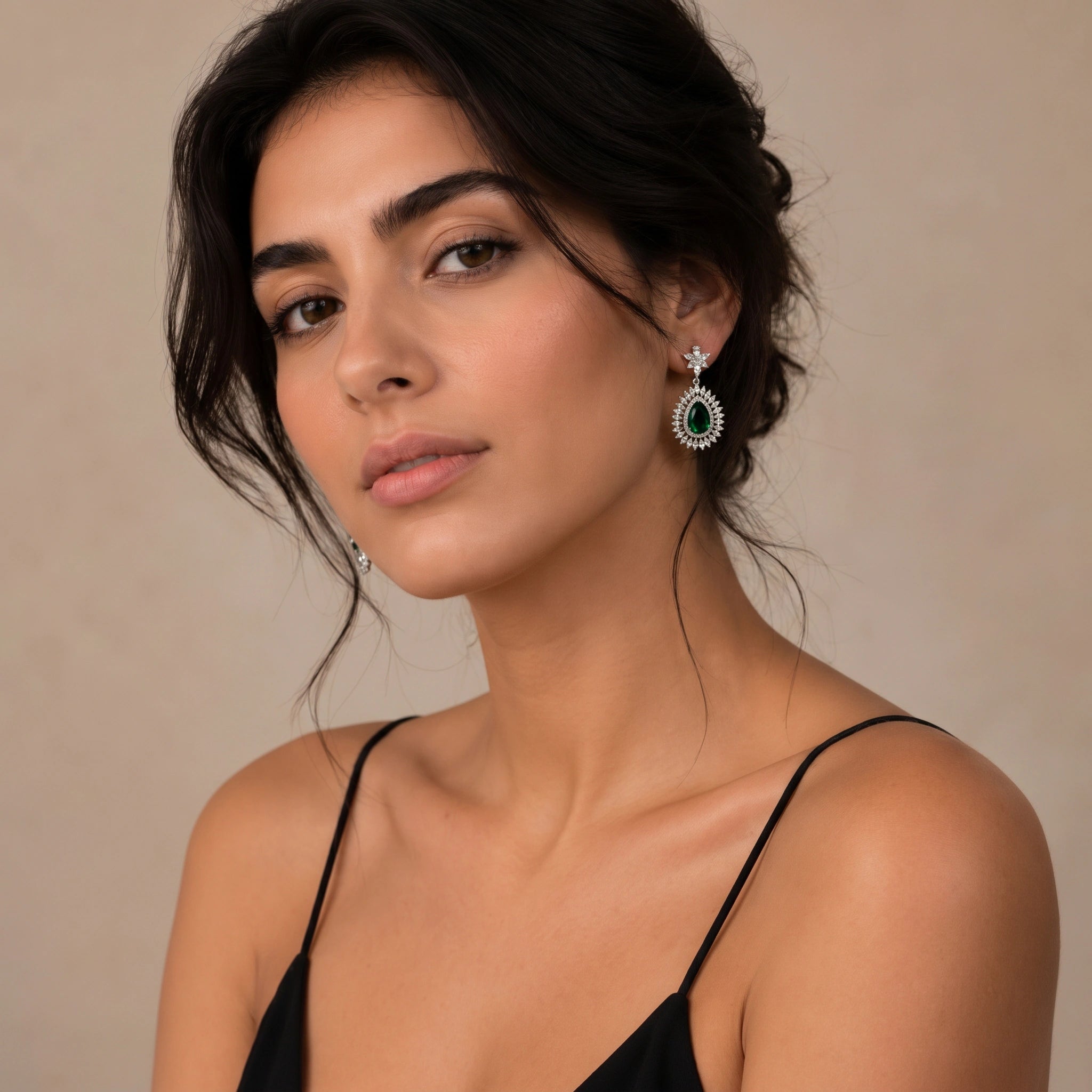 Emerald Teardrop Sunburst Earrings