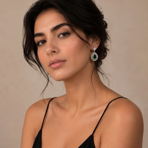 Emerald Teardrop Sunburst Earrings