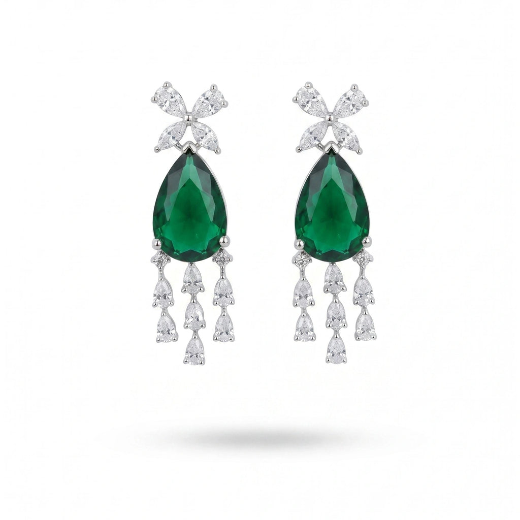 Silver Emerald Tassel Earrings