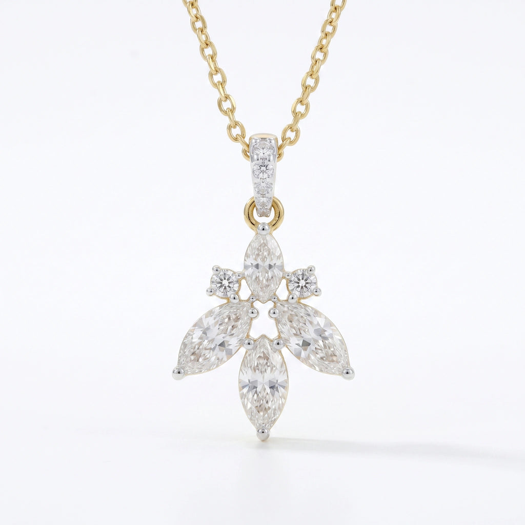 Gold Floral Marquise CZ Drop Pendant