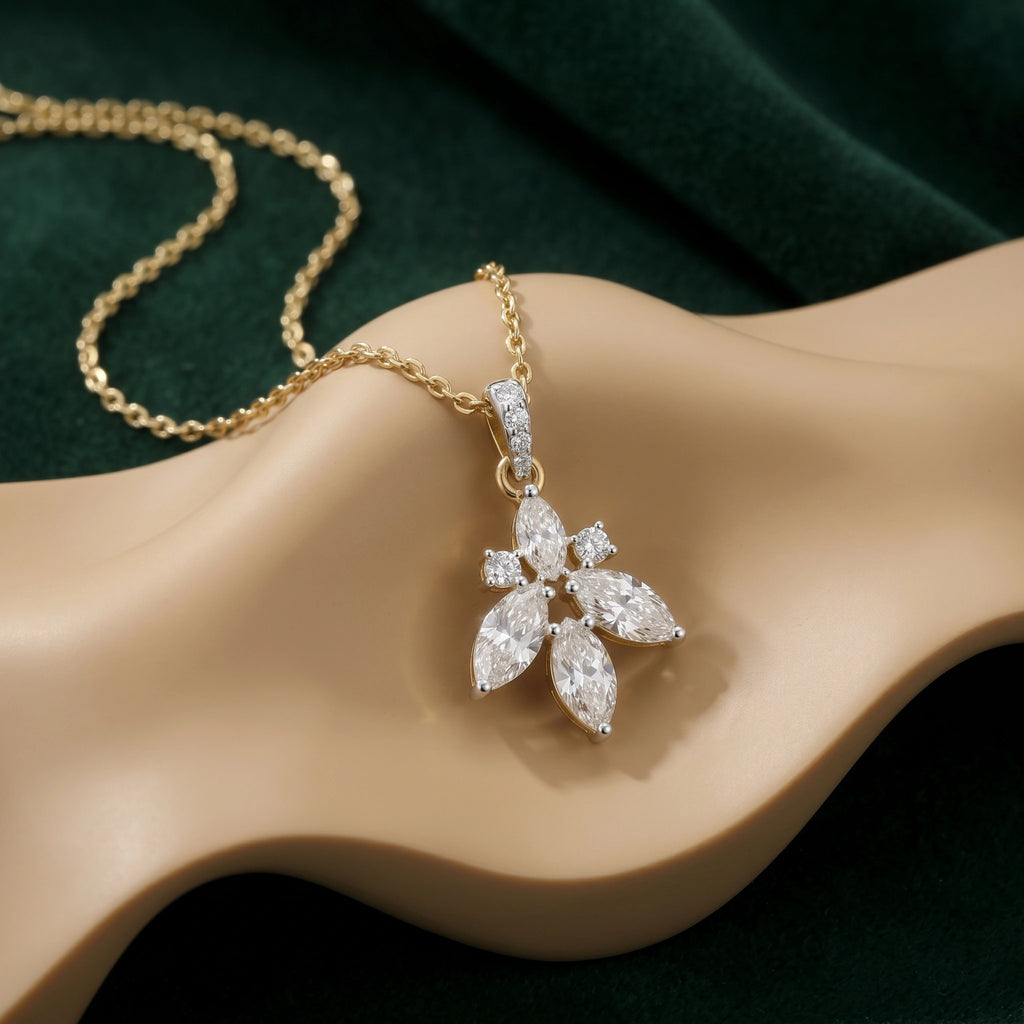Gold Floral Marquise CZ Drop Pendant