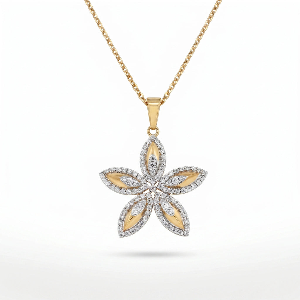 Gold Five Petal CZ Floral Pendant
