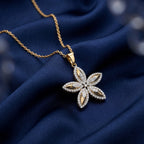 Gold Five Petal CZ Floral Pendant