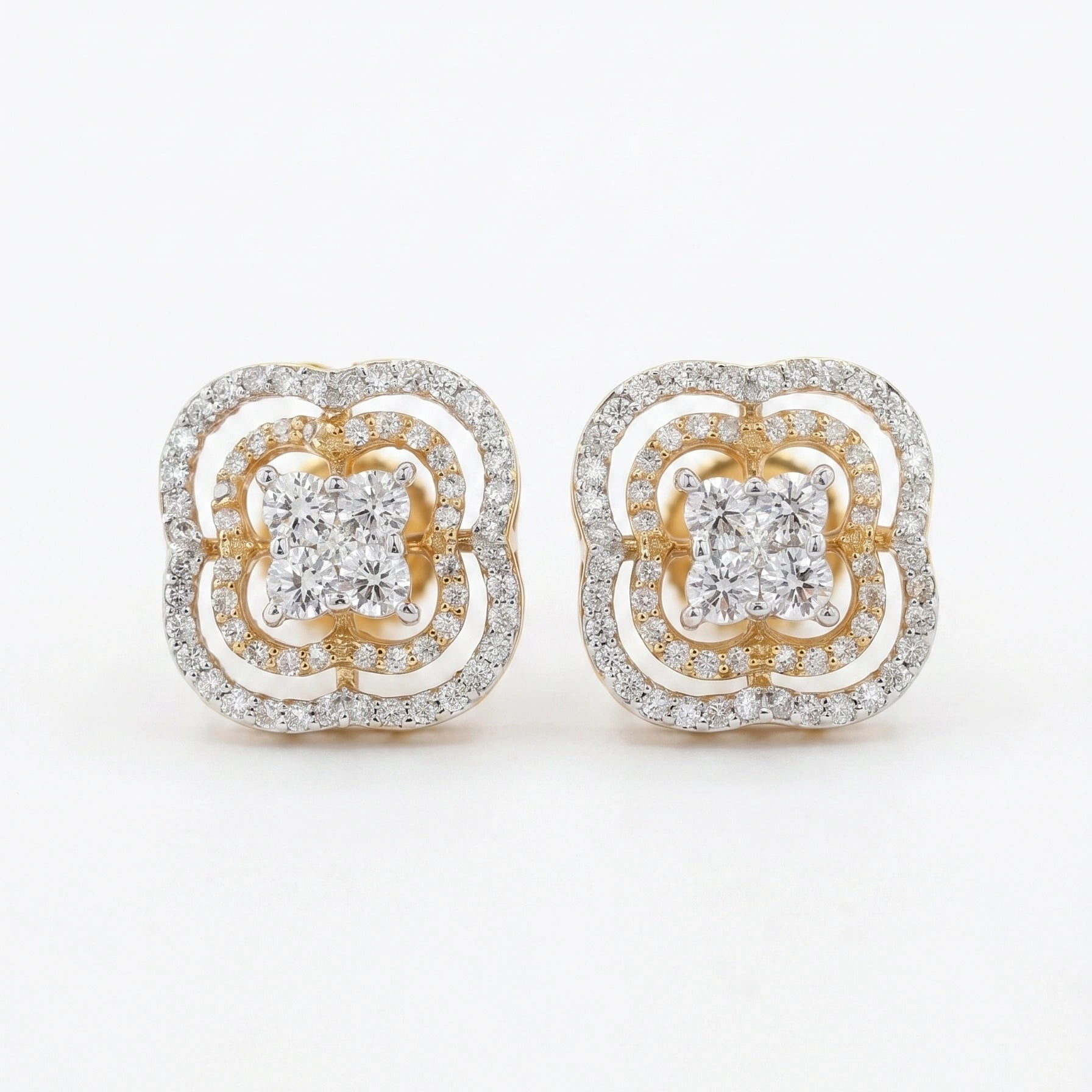 Gold Clover Halo Stud Earrings