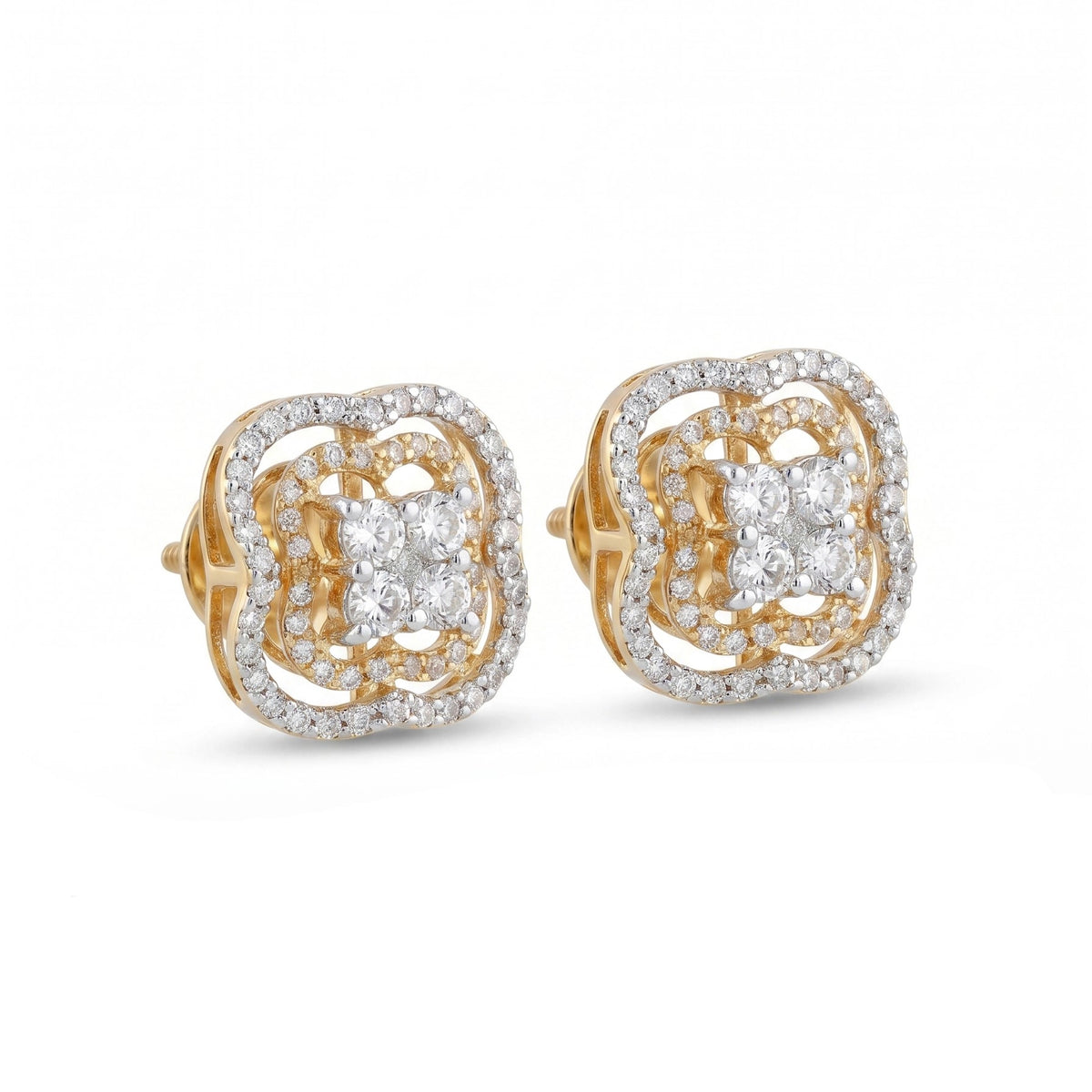 Gold Clover Halo Stud Earrings