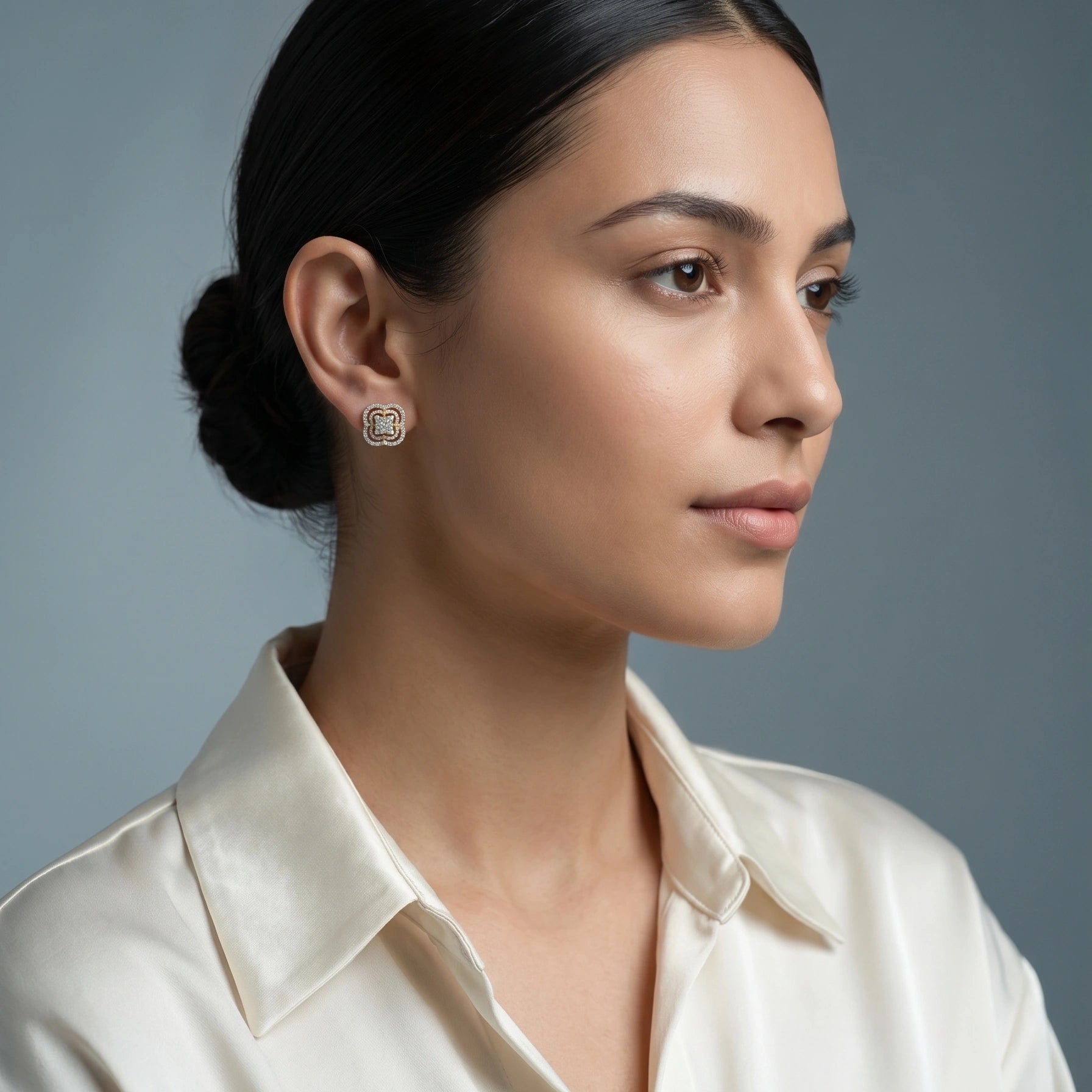Gold Clover Halo Stud Earrings
