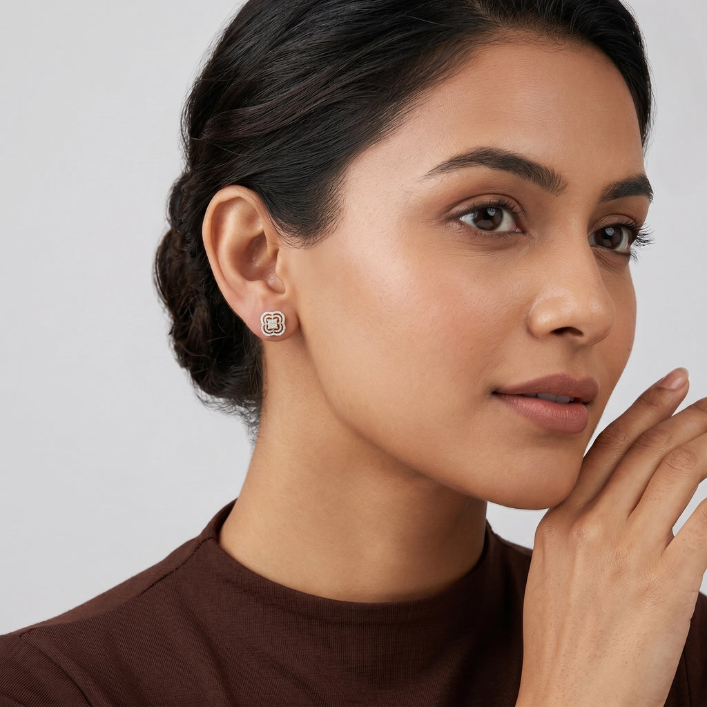 Gold Clover Halo Stud Earrings