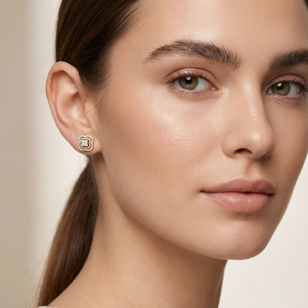 Gold Clover Halo Stud Earrings