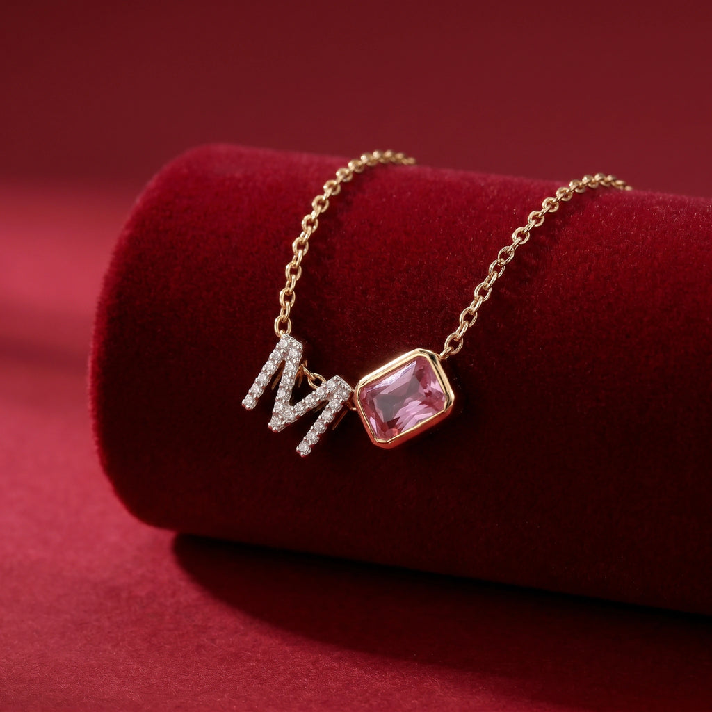 Gold Pink Initial Pendant
