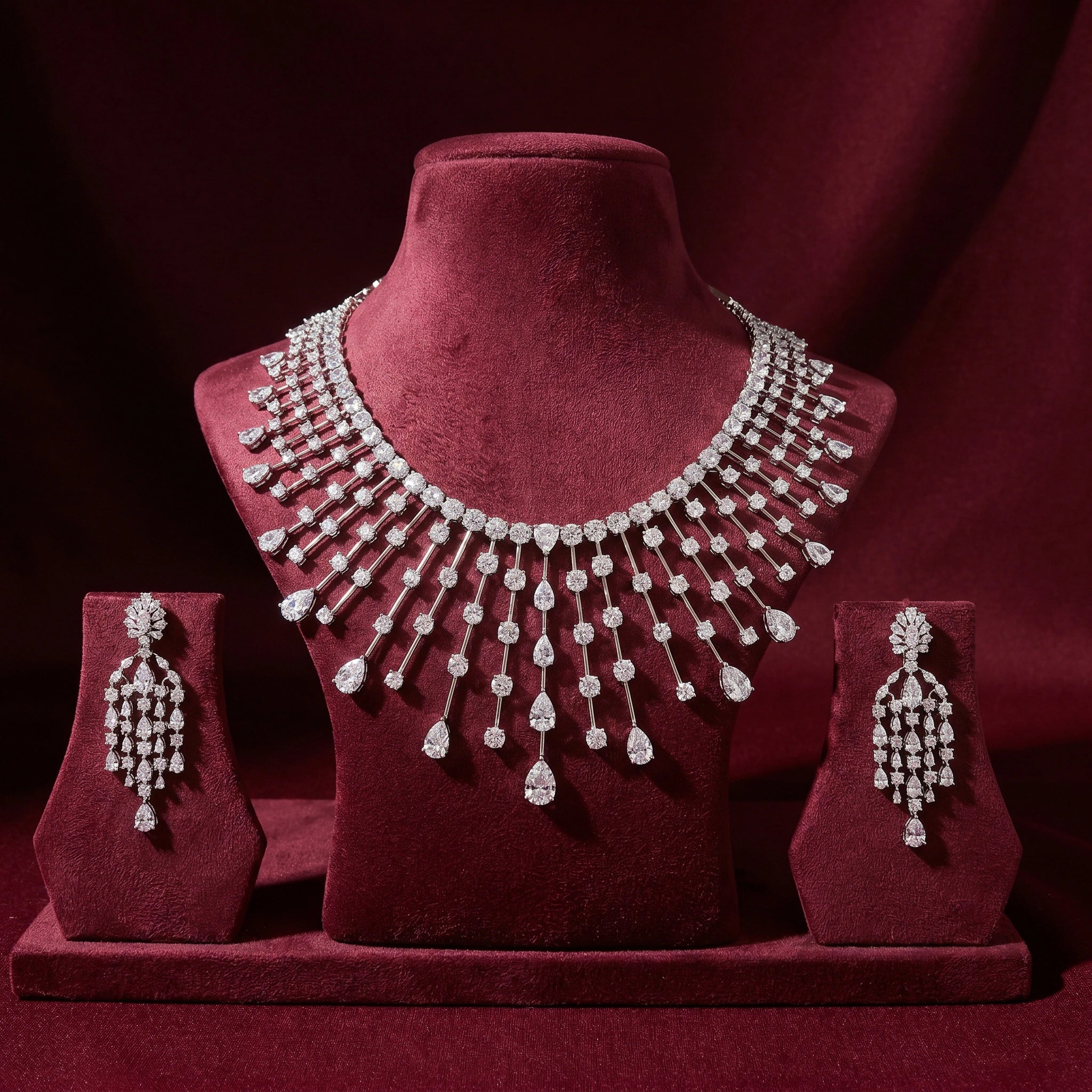 Silver Radiant Cascade Jewelry Set