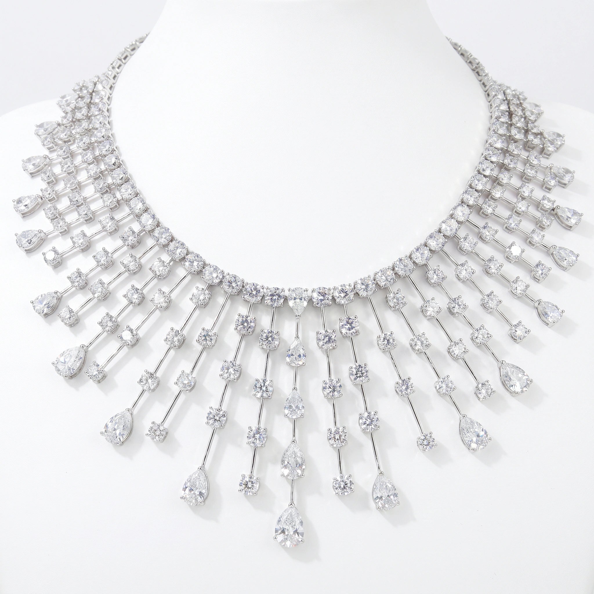 Silver Cascade Fringe Necklace