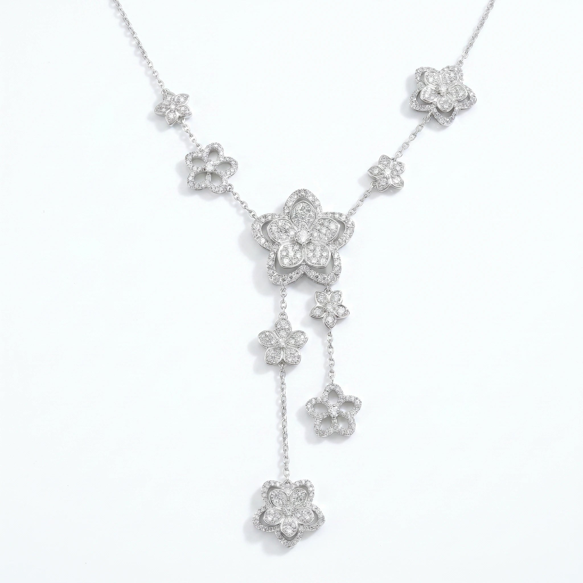 Silver Blossom Cascade Necklace