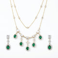 Gold Emerald Halo Necklace Set