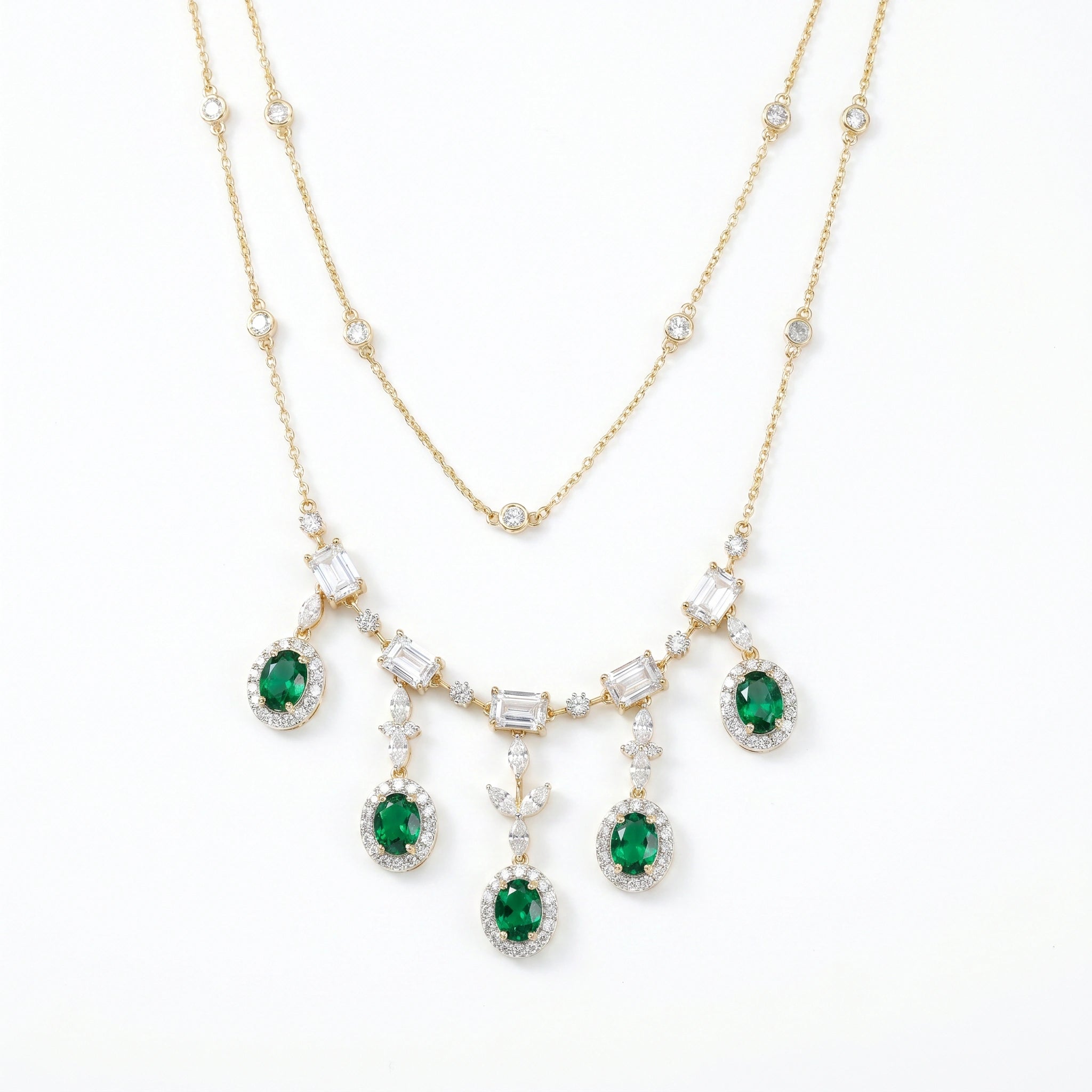 Gold Emerald Cascade Necklace Set