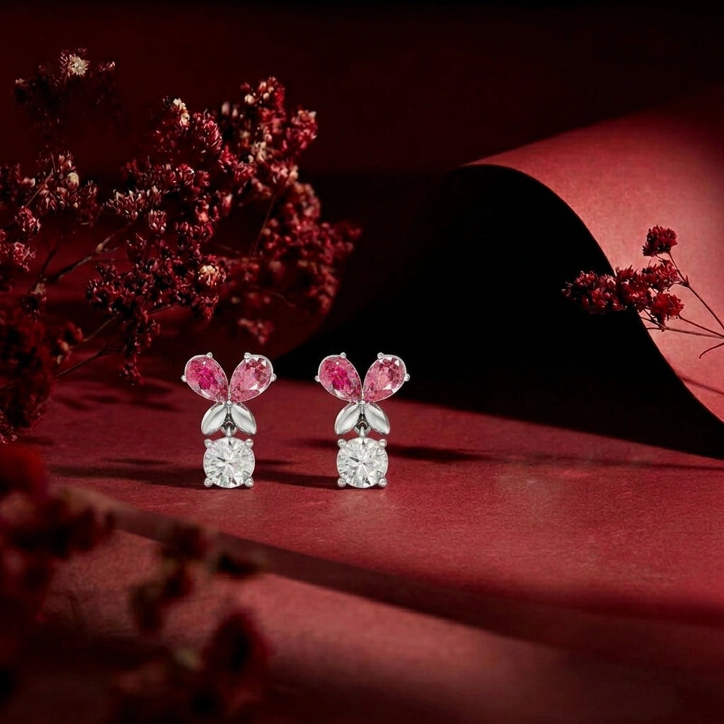 Silver Blossom Drop Stud Earrings