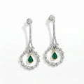 Silver Emerald Halo Drop Earrings