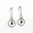 Silver Emerald Halo Drop Earrings