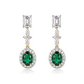 Gold Emerald Halo Drop Earrings