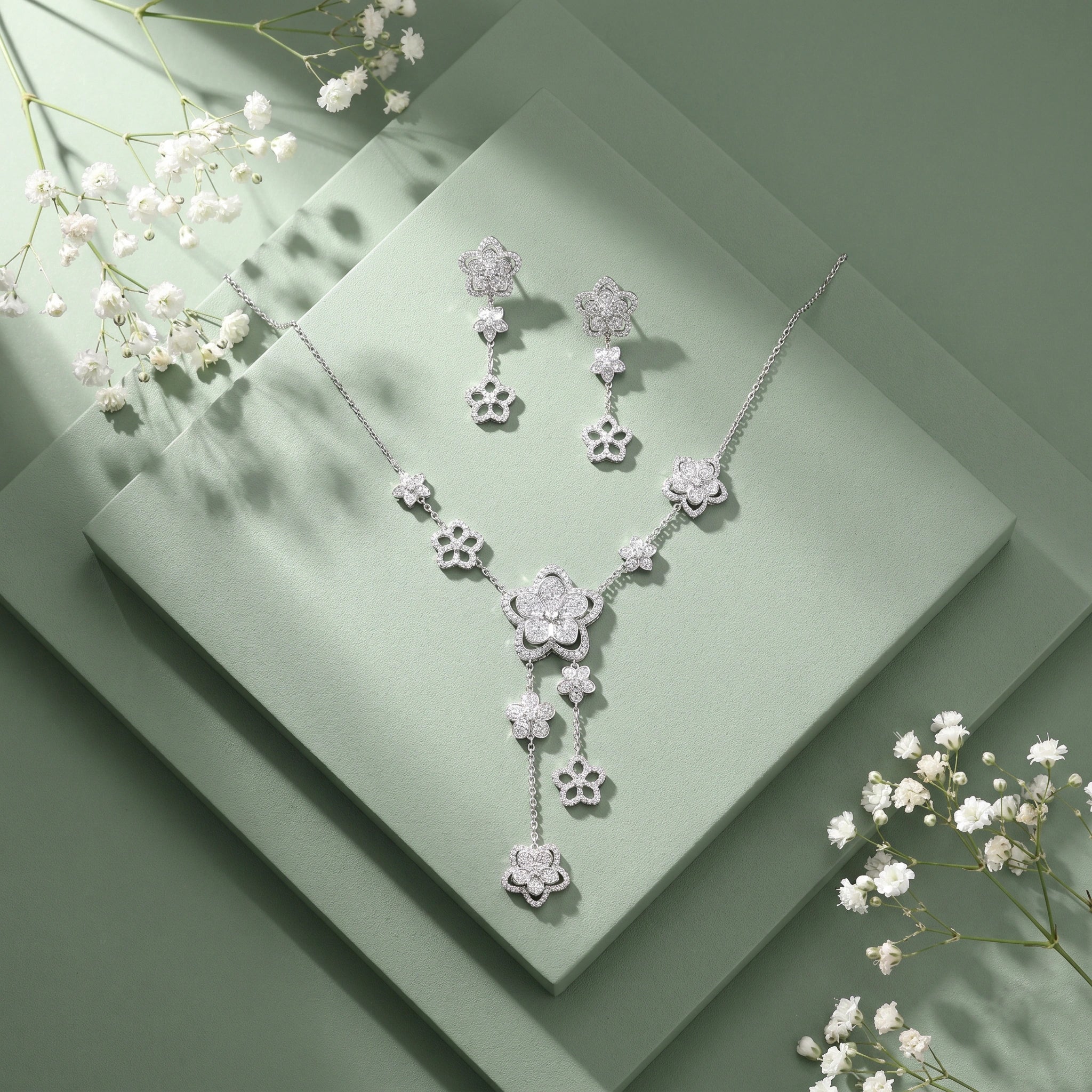 Silver Floral Cascade Set
