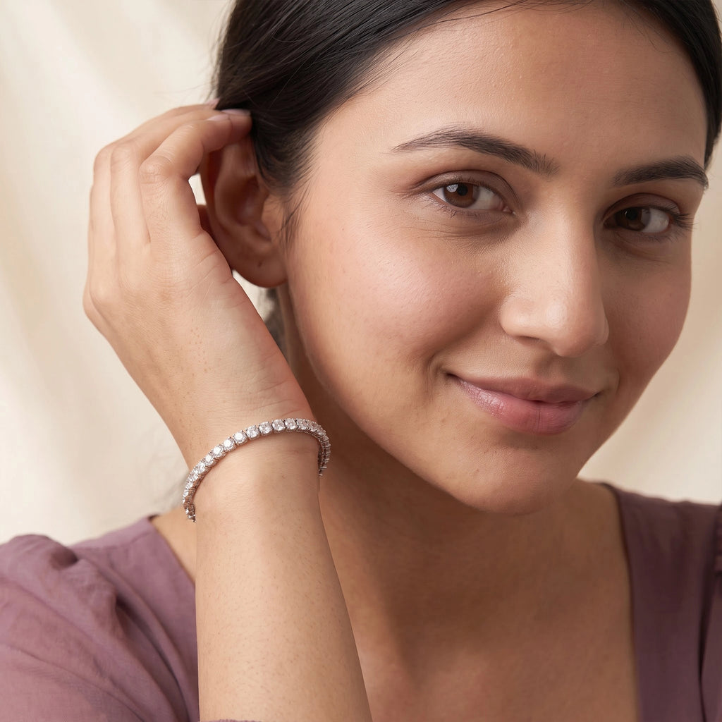 Silver Round Stone Tennis Bracelet