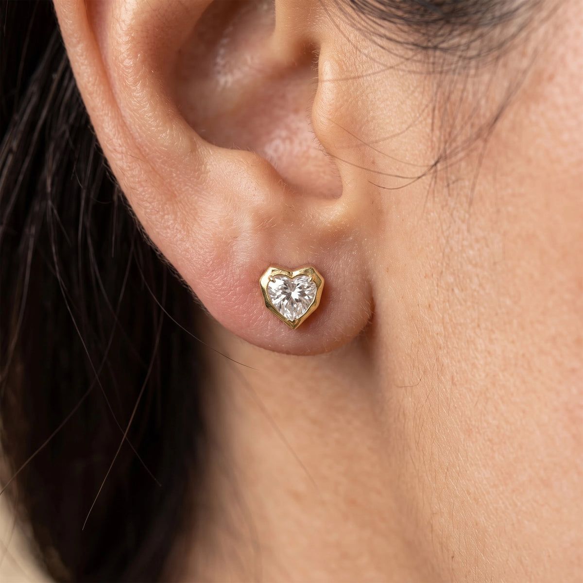 Gold Heart Frame Stud Earrings