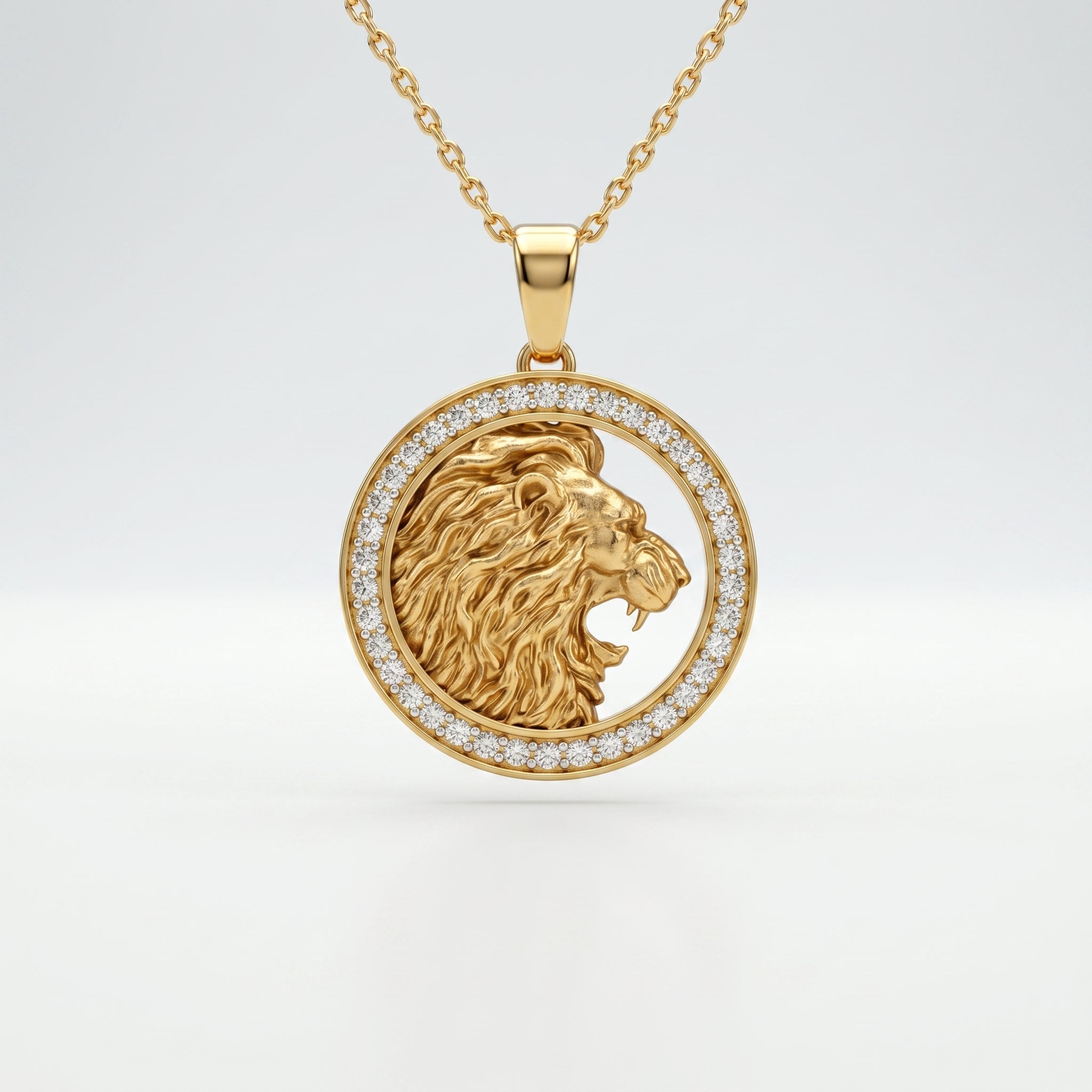 Gold Lion Medallion Power Pendant