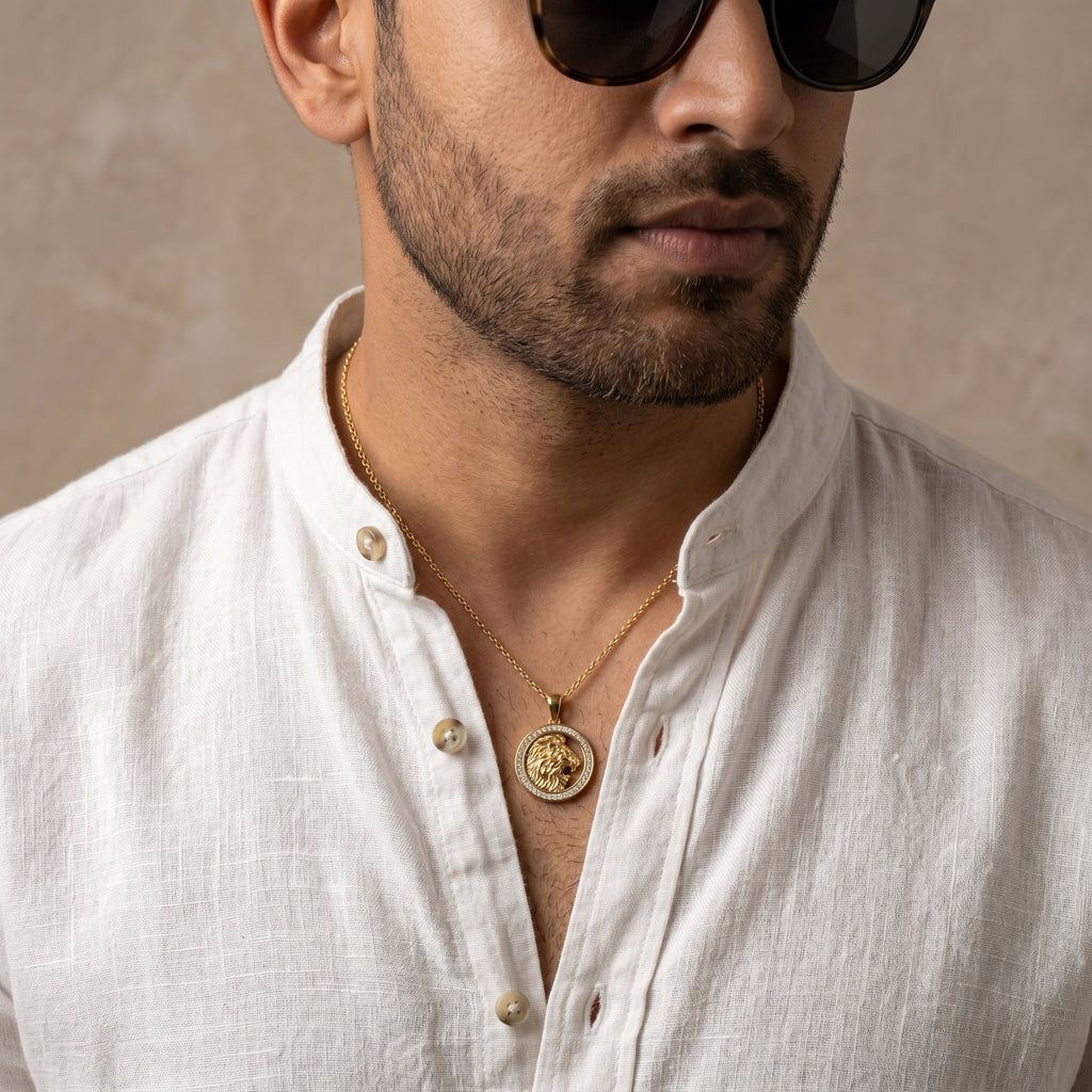Gold Lion Medallion Power Pendant