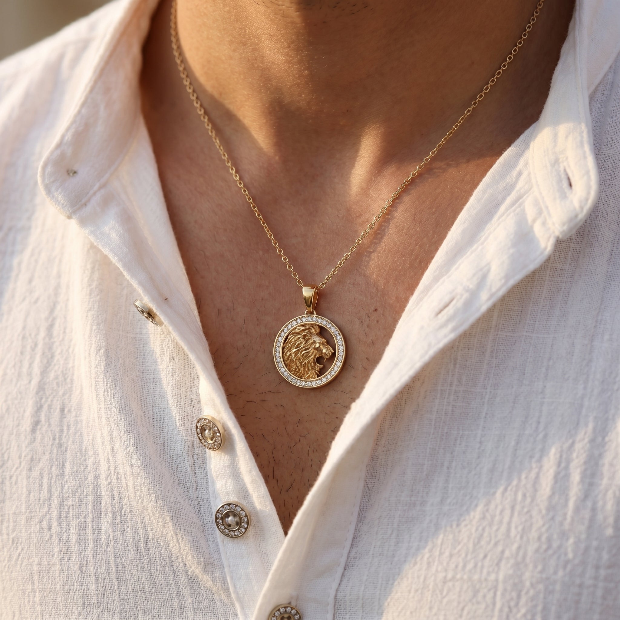 Gold Lion Medallion Power Pendant