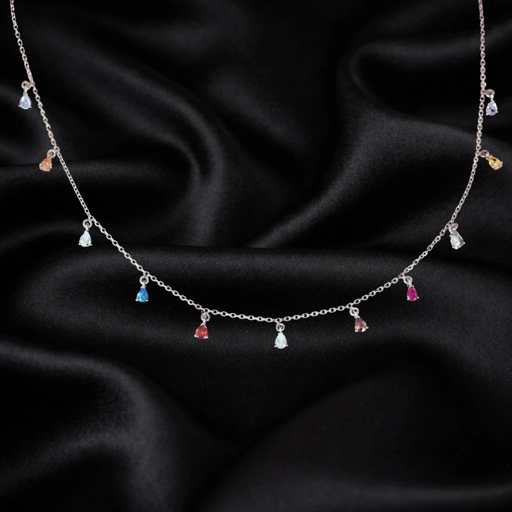 Pear shaped multi-coloured diamond necklace