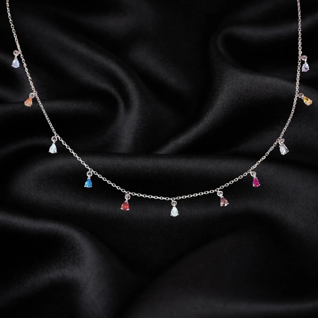 Pear shaped multi-coloured diamond necklace