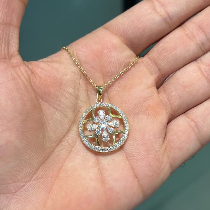 Gold Halo Bloom CZ Medallion Pendant