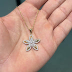Gold Five Petal CZ Floral Pendant