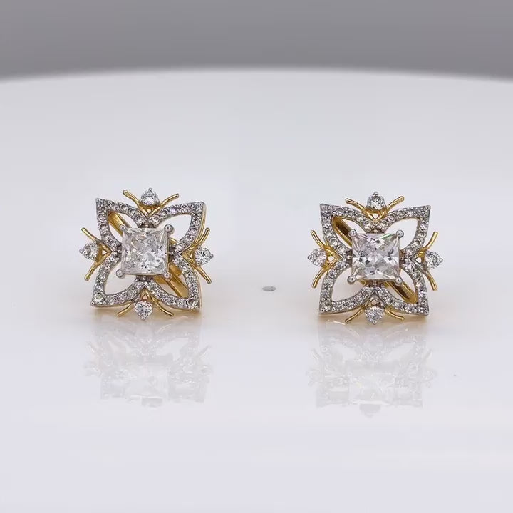 18KT Gold Floral Square Studs