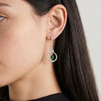Silver Emerald Halo Drop Earrings