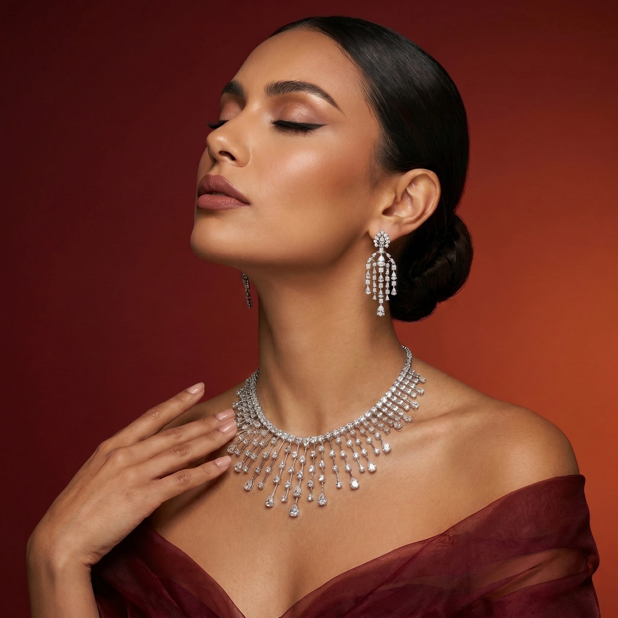 Silver Radiant Cascade Jewelry Set