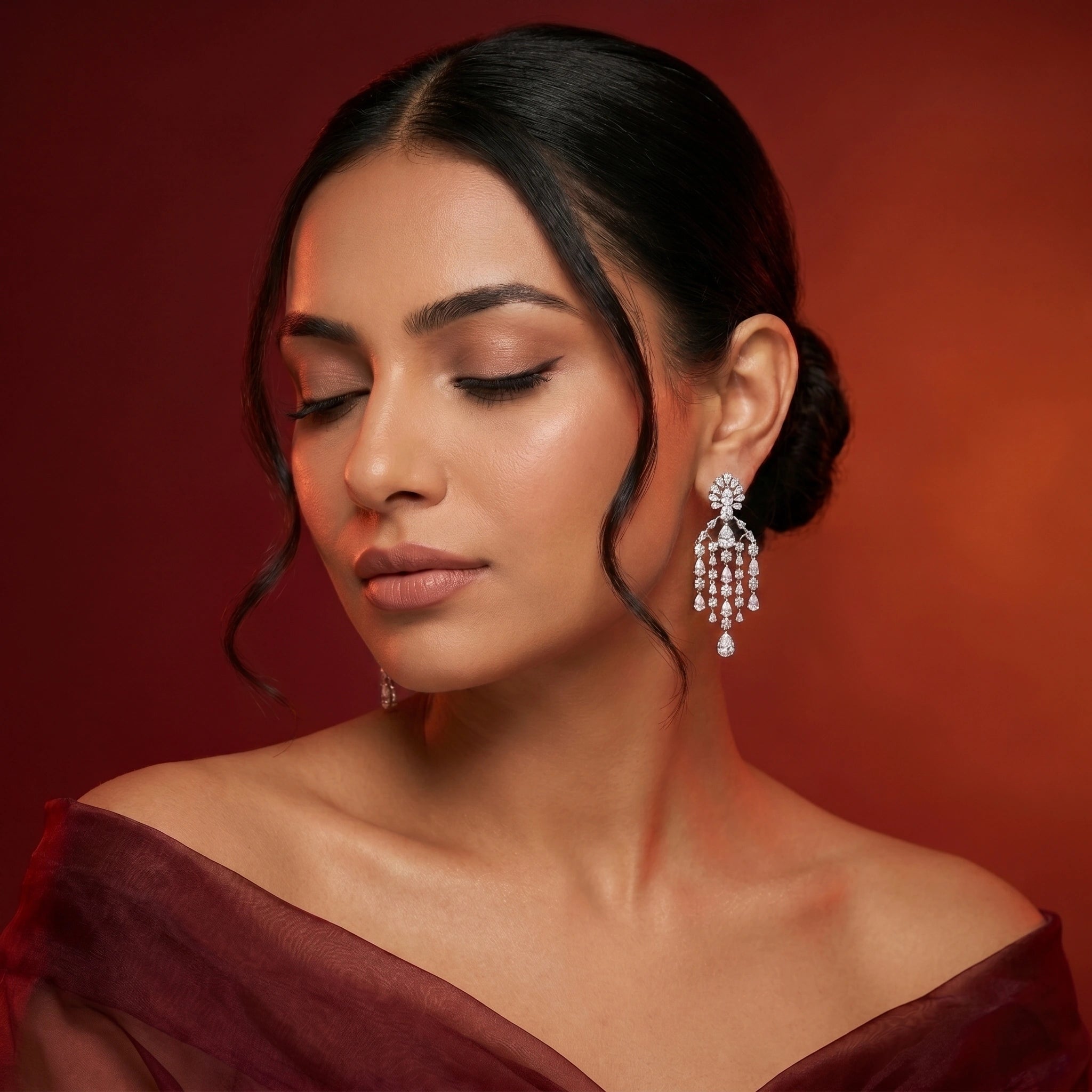 Silver Pear Cascade Chandelier Earrings