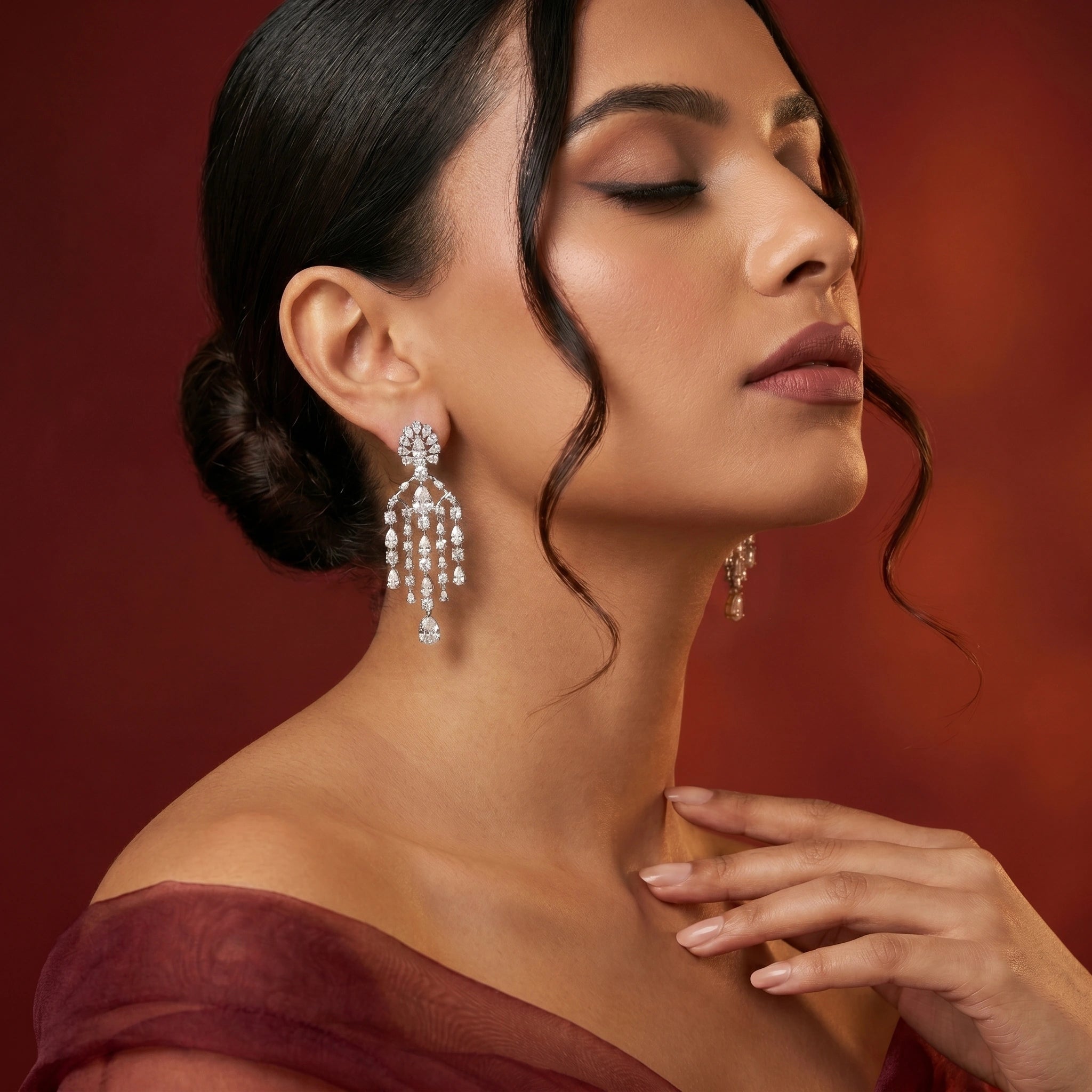 Silver Pear Cascade Chandelier Earrings