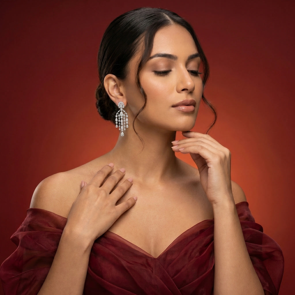 Silver Pear Cascade Chandelier Earrings