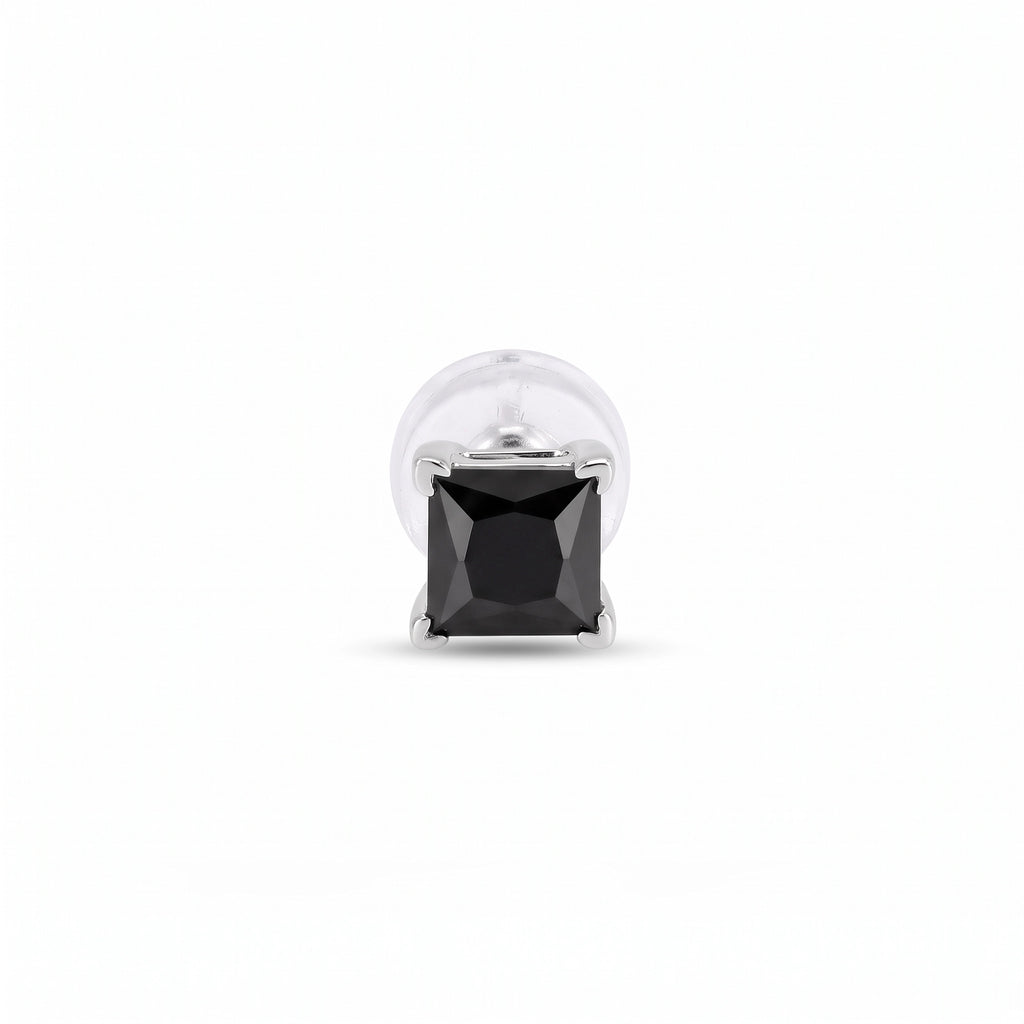 Silver Black Square Stud Earrings