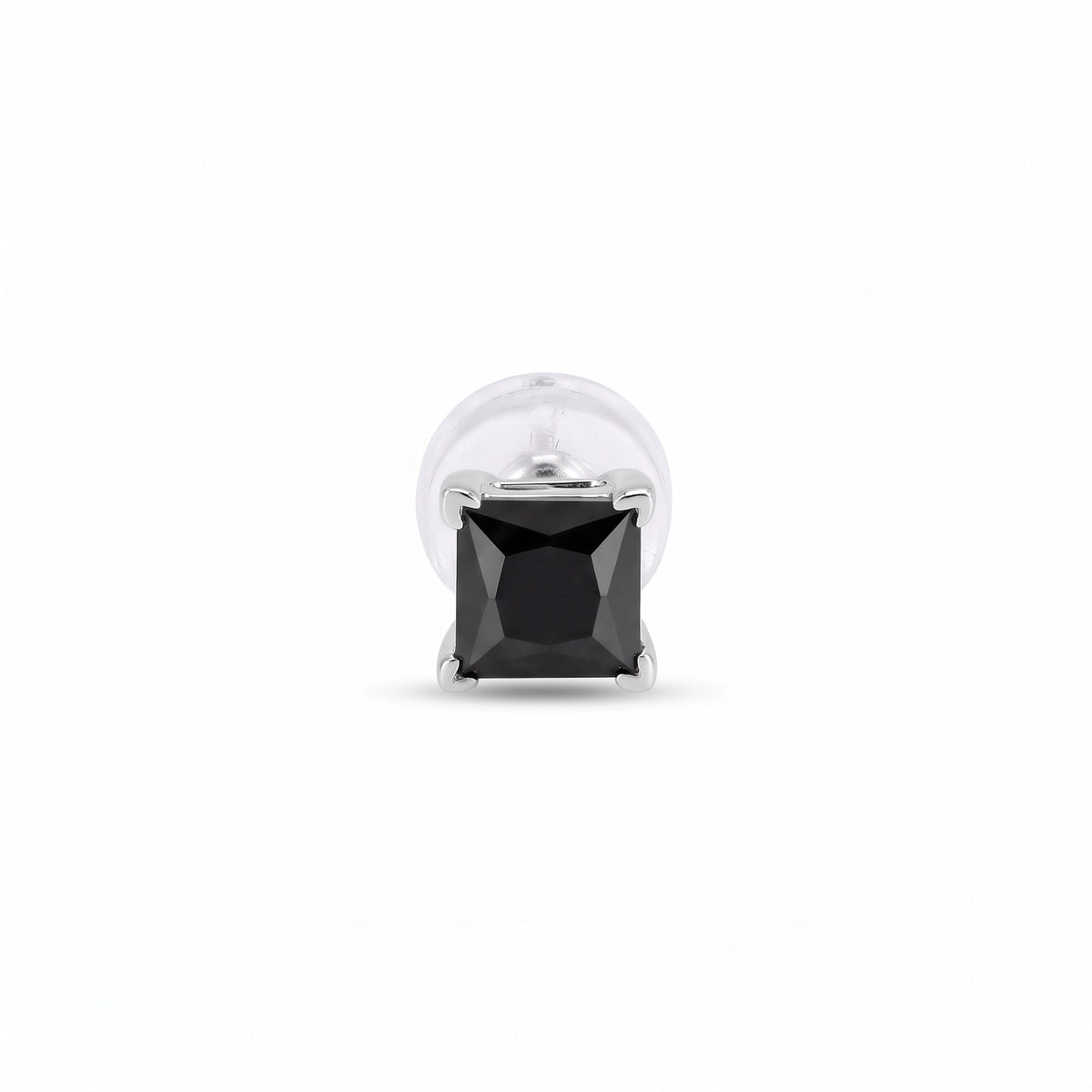 Silver Black Square Stud Earrings